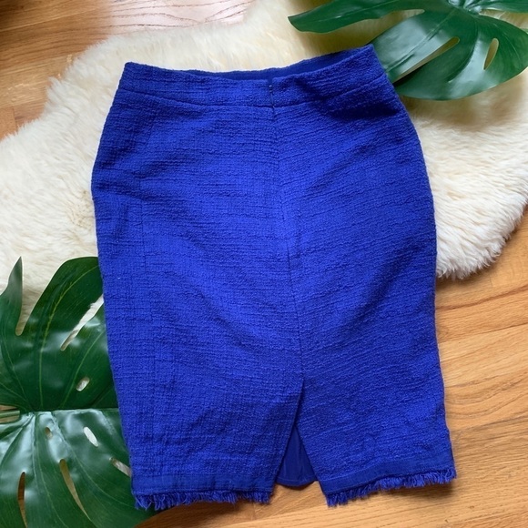 J. Crew Tweed Fringe Pencil Skirt Azure Blue 2 - Picture 5 of 7